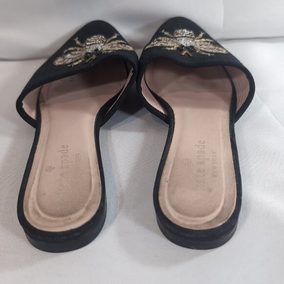 Kate Spade Maddie BEE Buzz Worthy Shoes Flats Black Gold Beaded Embroidered 7.5 - Picture 8 of 16